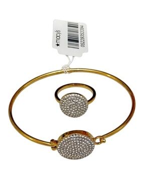 NWT Michael Kors Heritage Crystal Pavé Disk Bangle Bracelet & Ring Set Gold